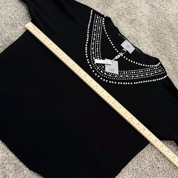 NWT LIV Milano Sweater NWT Black Small 4 6 Pearl Rhinestone Formal Cocktail NEW - Picture 8 of 16